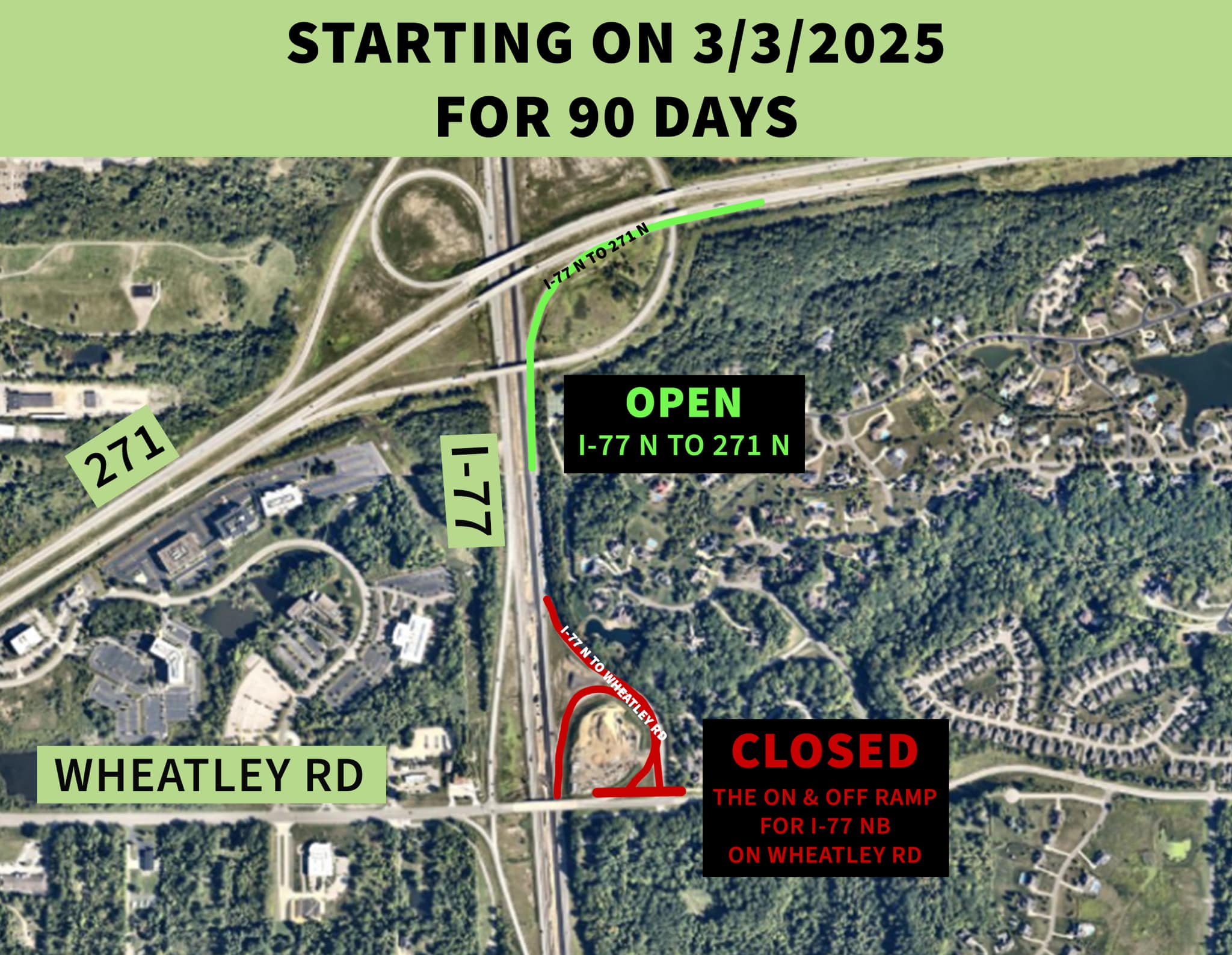 1-77 NB Ramp Closure Map March 2025