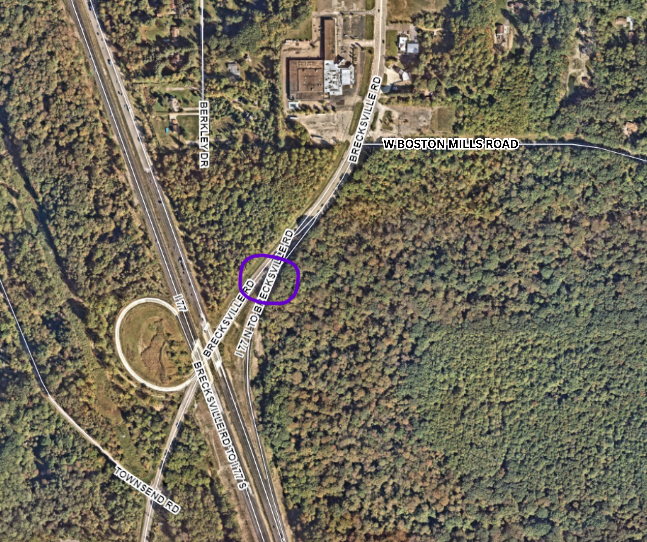 Brecksville Road near the I-77 NB Exit Ramp